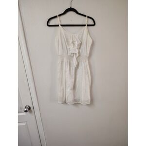 KD Signature White Silk Cotton Ruffle Smocked Waist Mini Dress KD-50022 Mens M